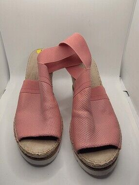 gentle souls Pink Elastic Strap Espadrille Wedge Sandals